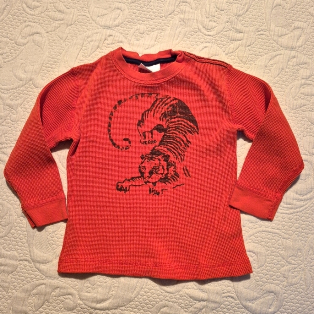 Hanna Andersson boys size 100 or 4 orange tiger design waffle shirt play cond